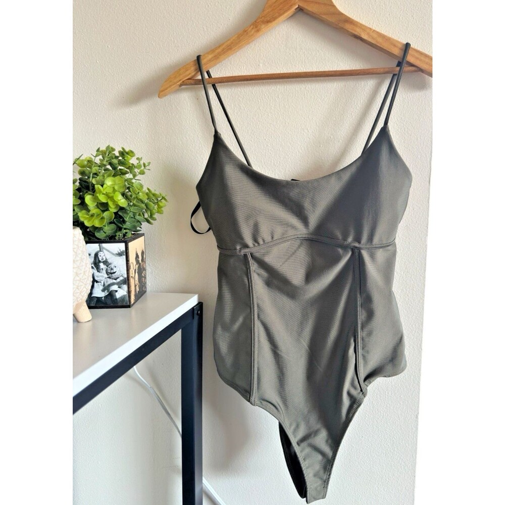 21 Saints Green Corset Bodysuit Large Scoop Neck Sleeveless Festival Top